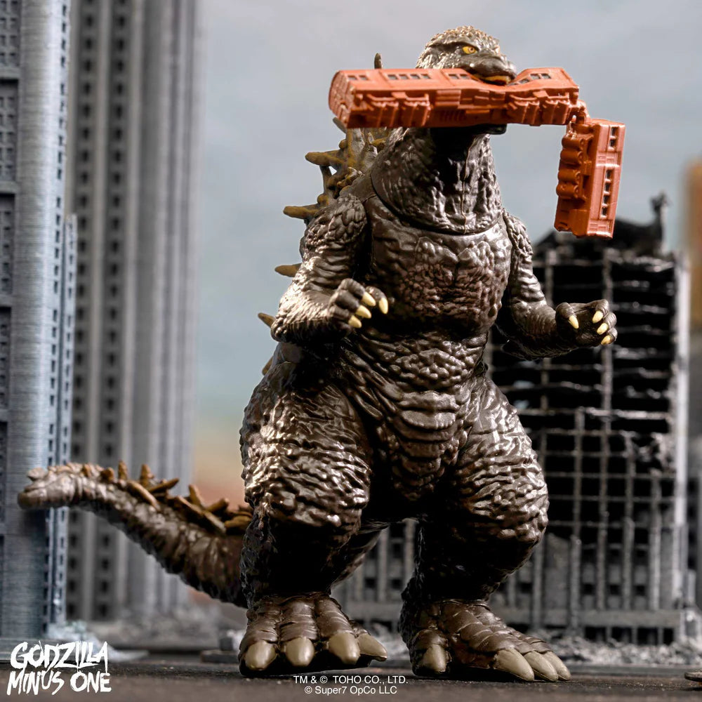 Godzilla Minus One ReAction Train Biter figure in city diorama