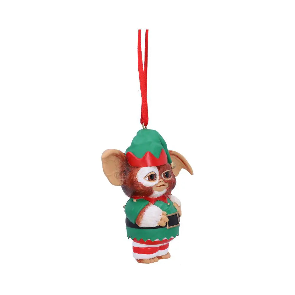 Angled view of Gizmo elf Christmas decoration