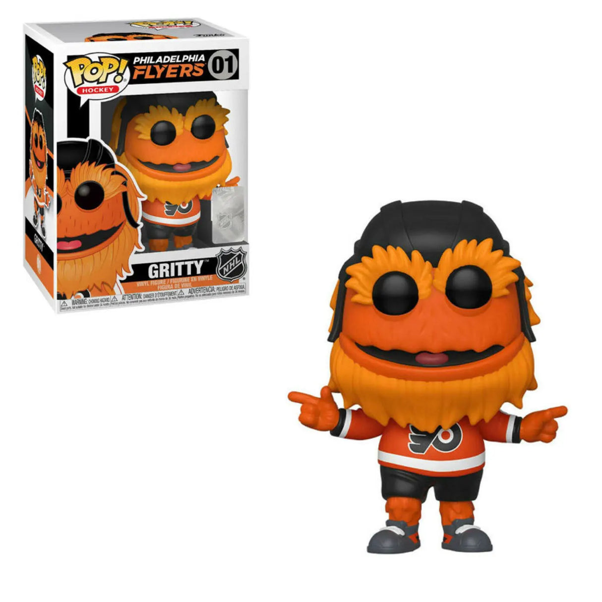 Gritty Funko Pop #01 figure with Philadelphia Flyers box.