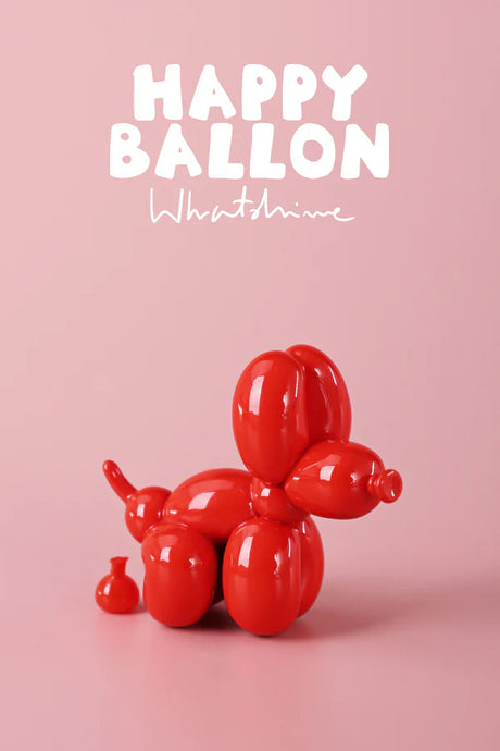 Red glossy balloon dog vinyl collectible figure with mini balloon accessory.
