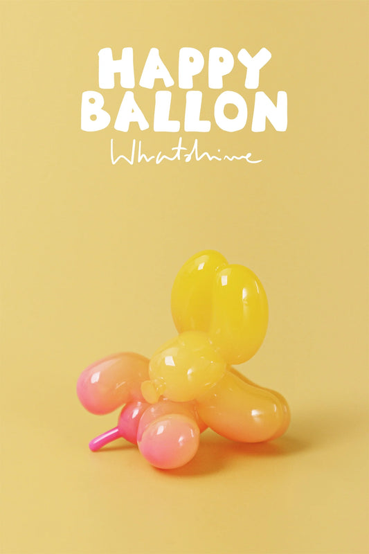 Rainbow balloon dog figures in different colors spilled from glass jar.