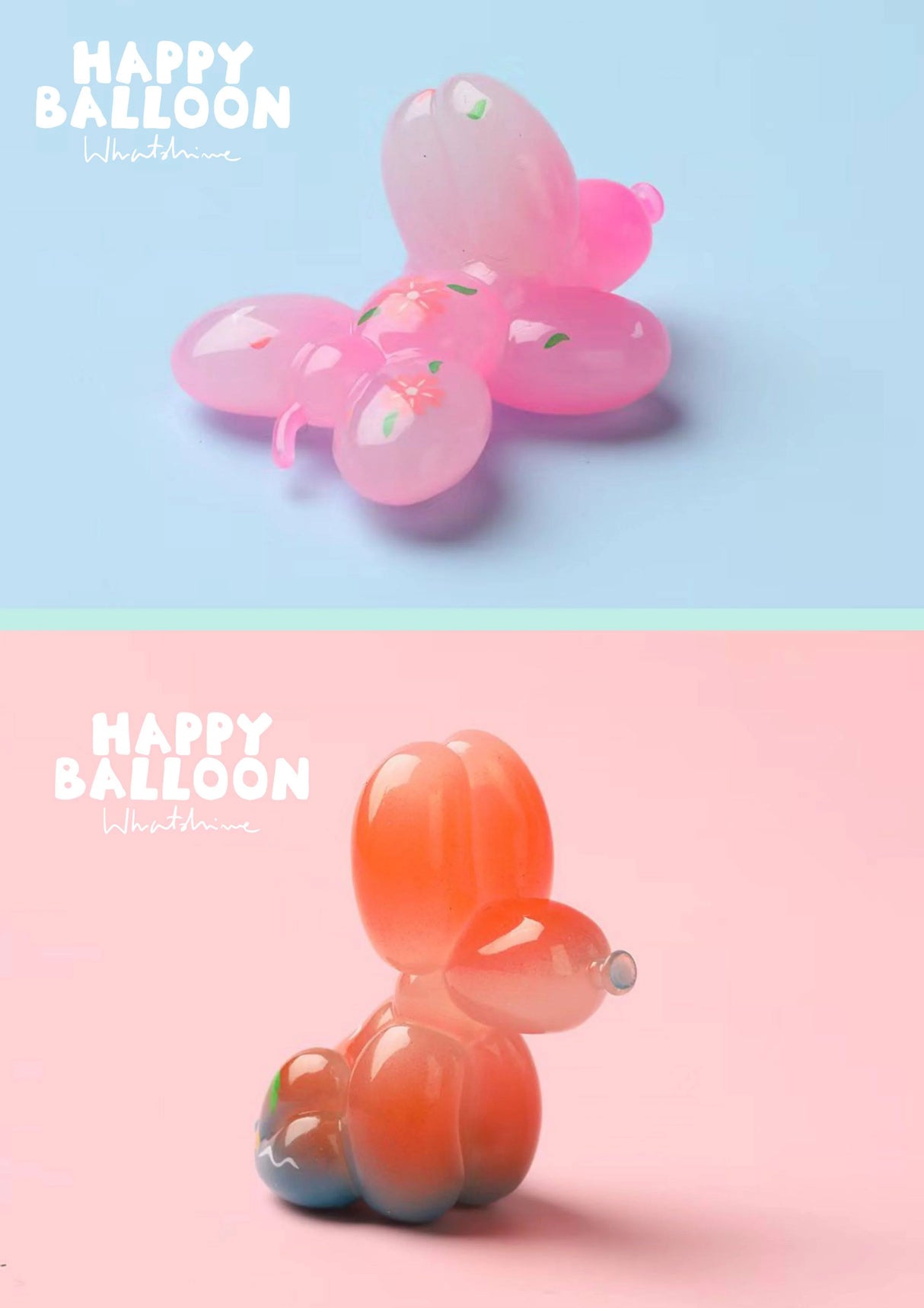 Pink and mint flower-themed balloon dog figure from the Happy Balloon Dog Series 2 Blind Box