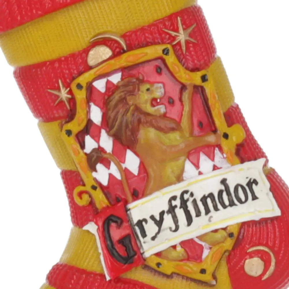 Close-up of detailed Gryffindor lion crest on stocking