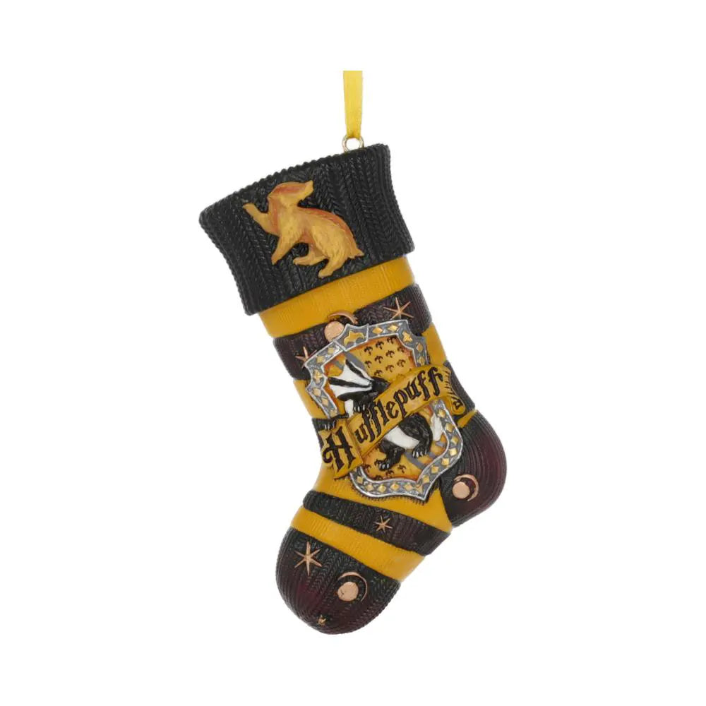 Front view of the Harry Potter Hufflepuff stocking hanging ornament with crest detail