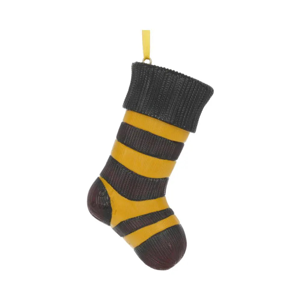 Back view of the black and yellow striped Hufflepuff Christmas stocking ornament