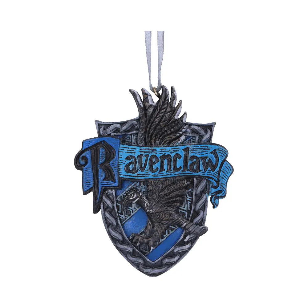 Front view of Harry Potter Ravenclaw Crest Hanging Ornament with blue banner and eagle emblem