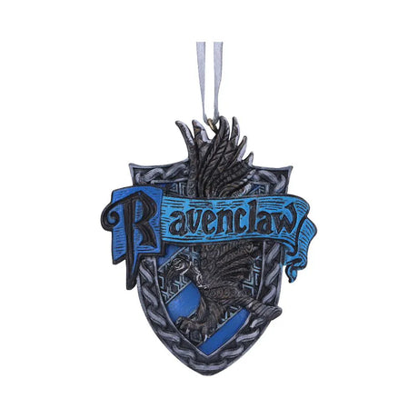 Front view of Harry Potter Ravenclaw Crest Hanging Ornament with blue banner and eagle emblem