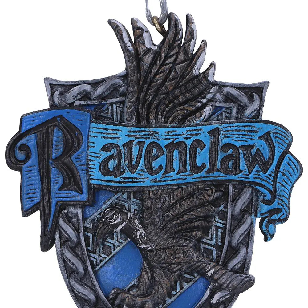 Close-up of Ravenclaw Crest ornament showing fine hand-painted details of eagle and banner
