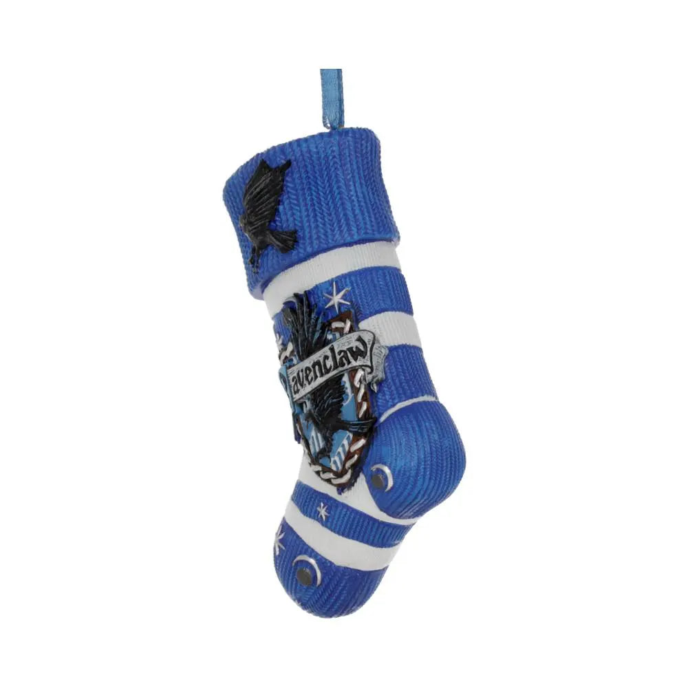 Side angle of Ravenclaw stocking ornament showing detailed design and hanging string