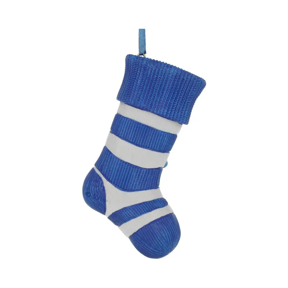 Back of Ravenclaw Christmas stocking ornament with striped blue and white knit texture