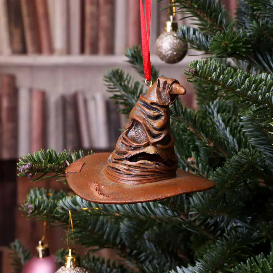 Sorting Hat ornament hanging on Christmas tree