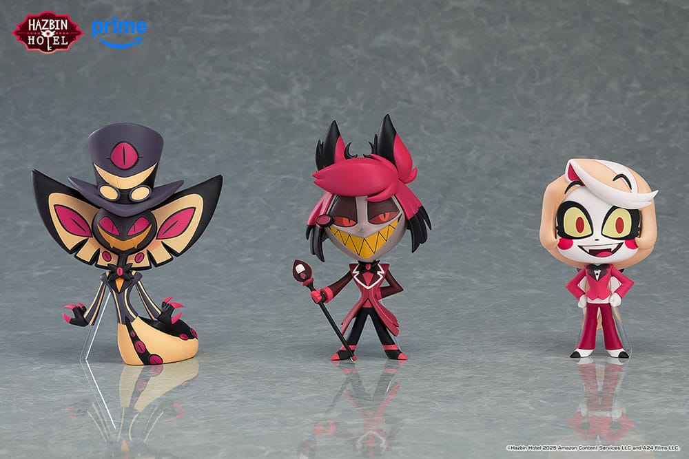 Hazbin Hotel blind box figures trio including Alastor, Charlie and Sir Pentious