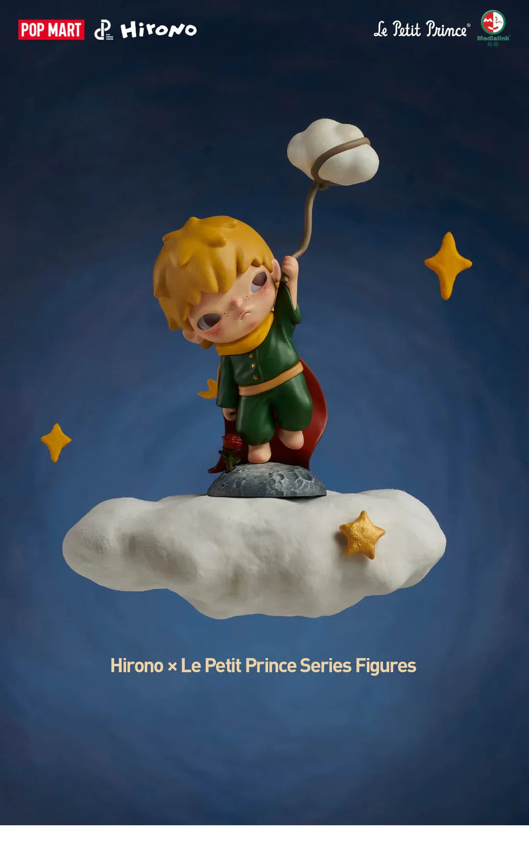Promotional art of Hirono x Le Petit Prince Series Blindbox showing The Little Prince figure on cloud