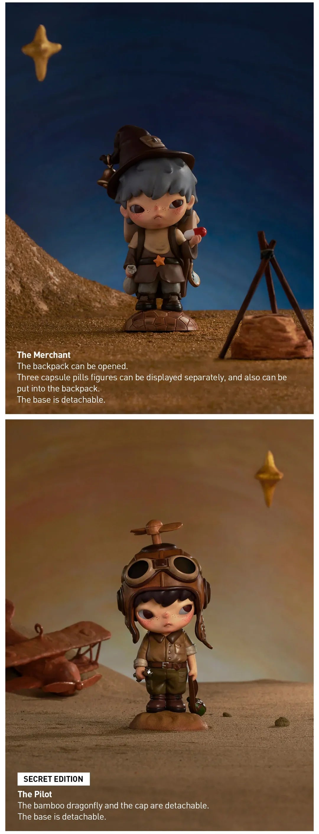 Hirono x Le Petit Prince blindbox figure of The Merchant with backpack and capsule props