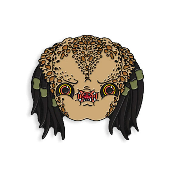 Cute Hunter Predator enamel pin by Tomi Monstre on white background