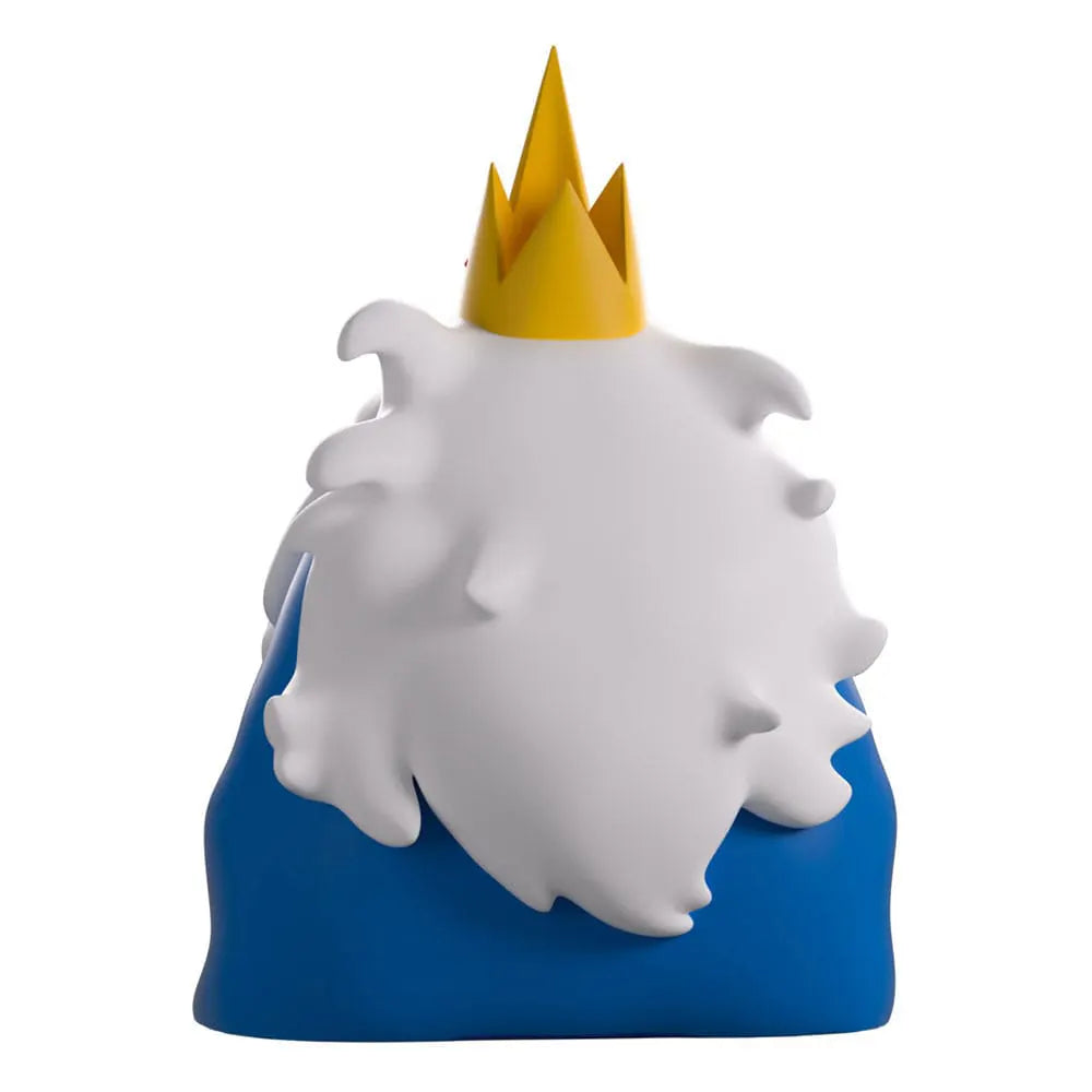 Back view of Ice King Adventure Time Youtooz figure with yellow crown and white hair.