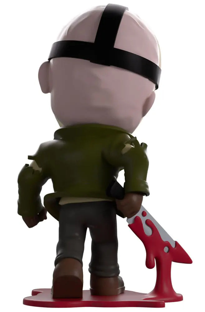 Rear view of Jason Voorhees Youtooz vinyl collectible figure with bloody machete.