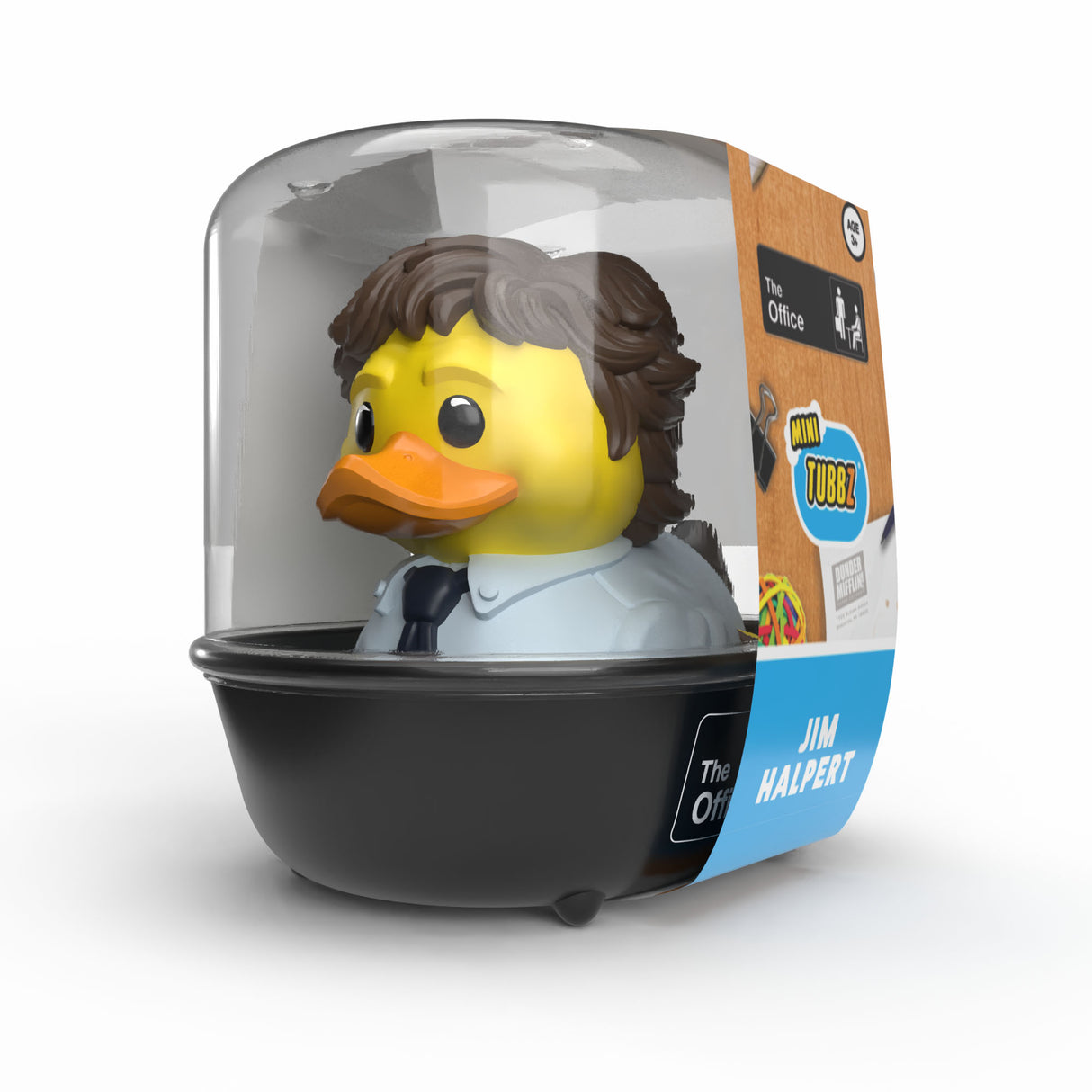 Mini TUBBZ Jim Halpert figure inside branded display bathtub packaging