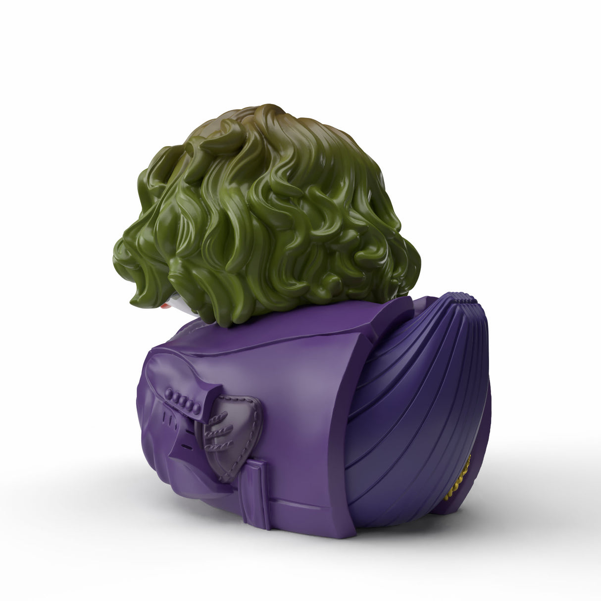 Rear view of Mini Joker TUBBZ duck showing hair sculpt and suit details