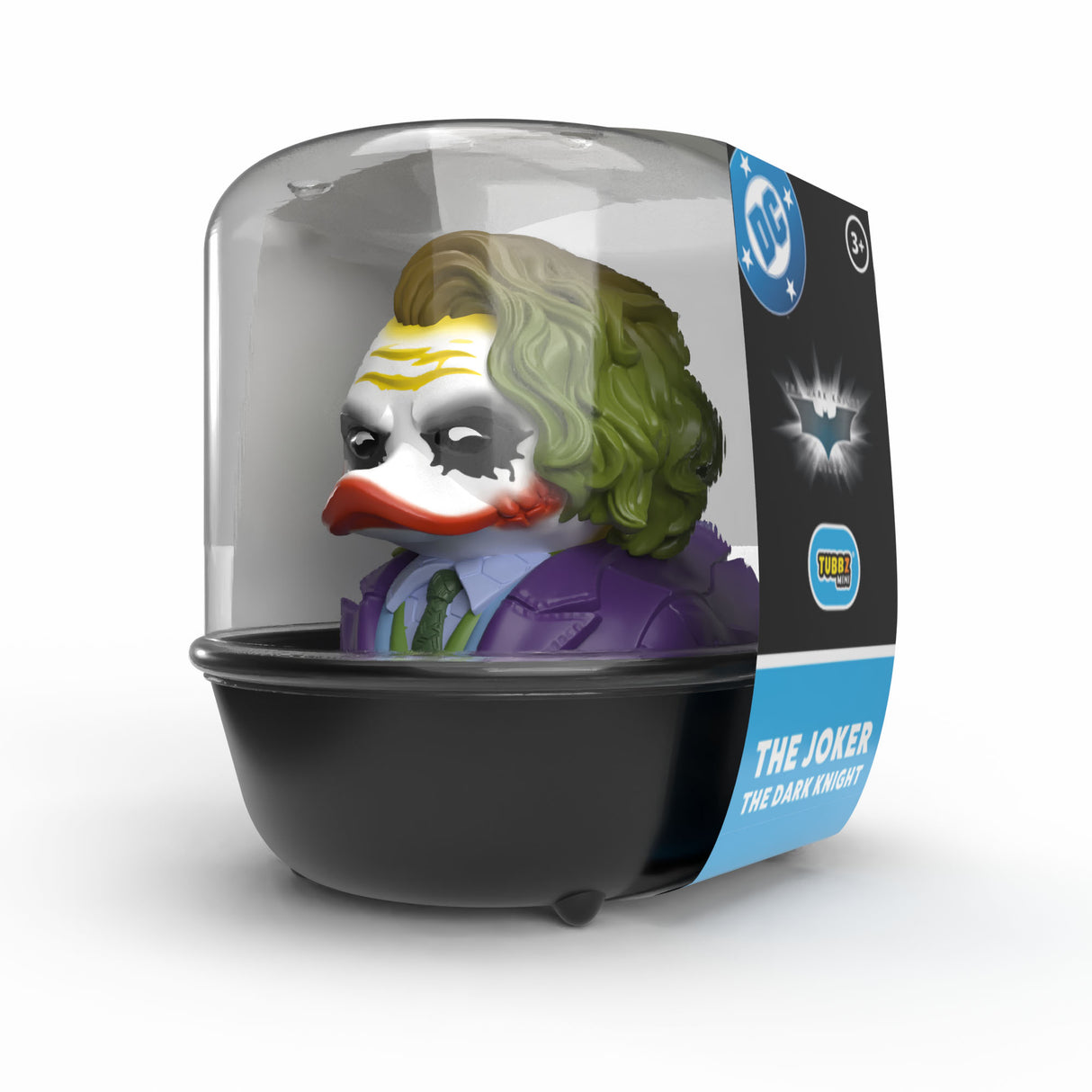 Mini TUBBZ Joker duck from The Dark Knight inside clear display tub