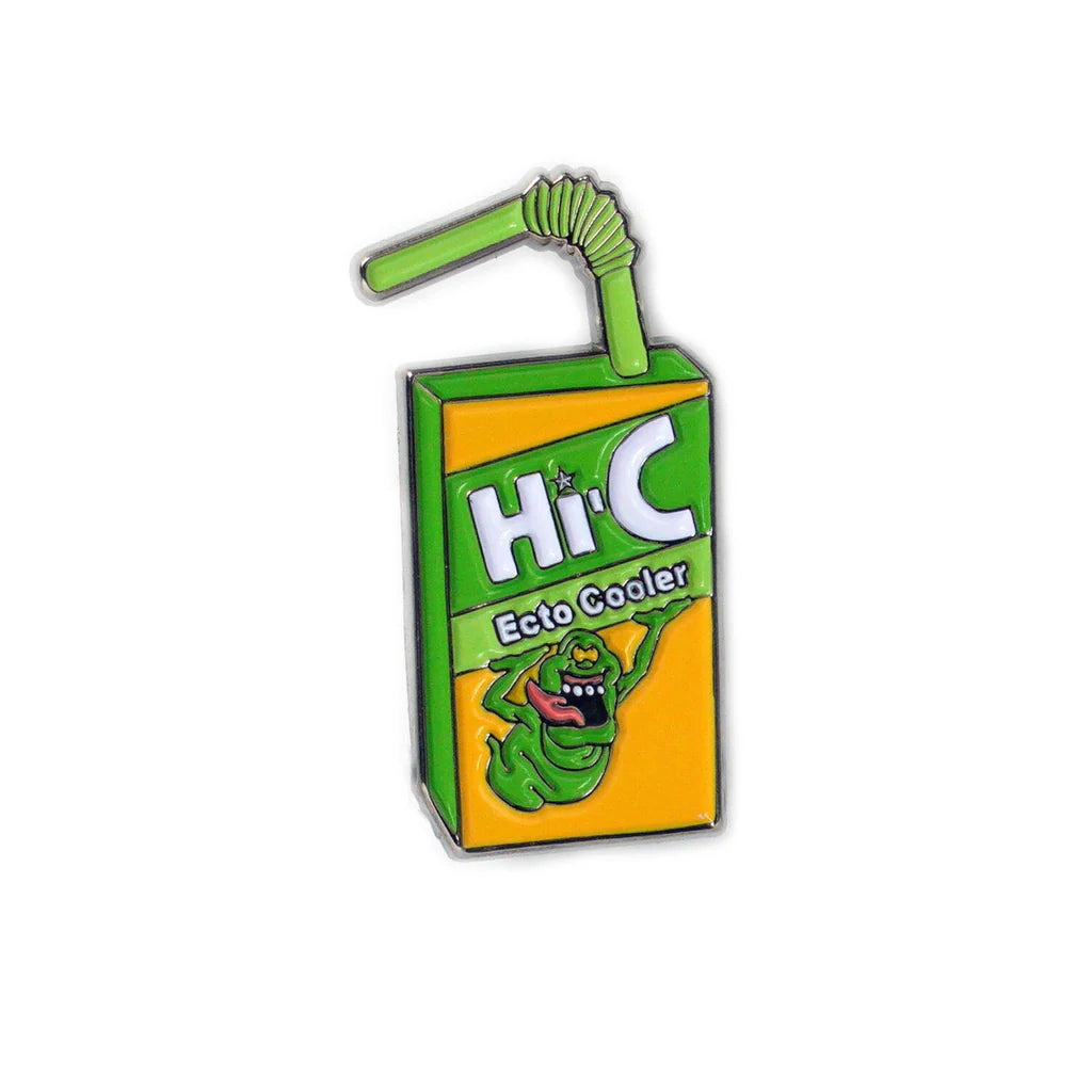 Juice Box enamel pin inspired by Hi-C Ecto Cooler with Slimer design