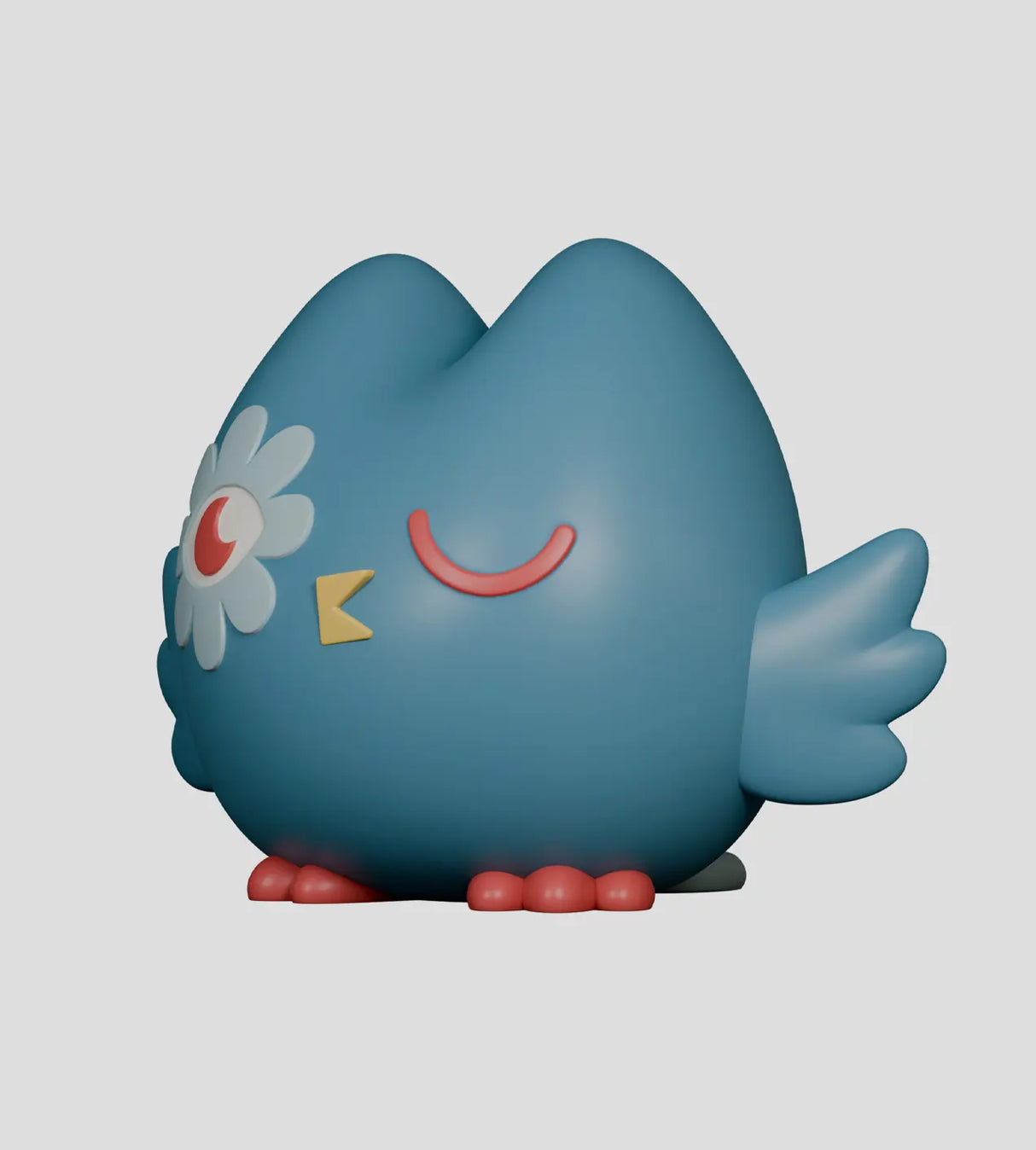 Kairos the Owl vinyl figure angled right with crescent eye and smile