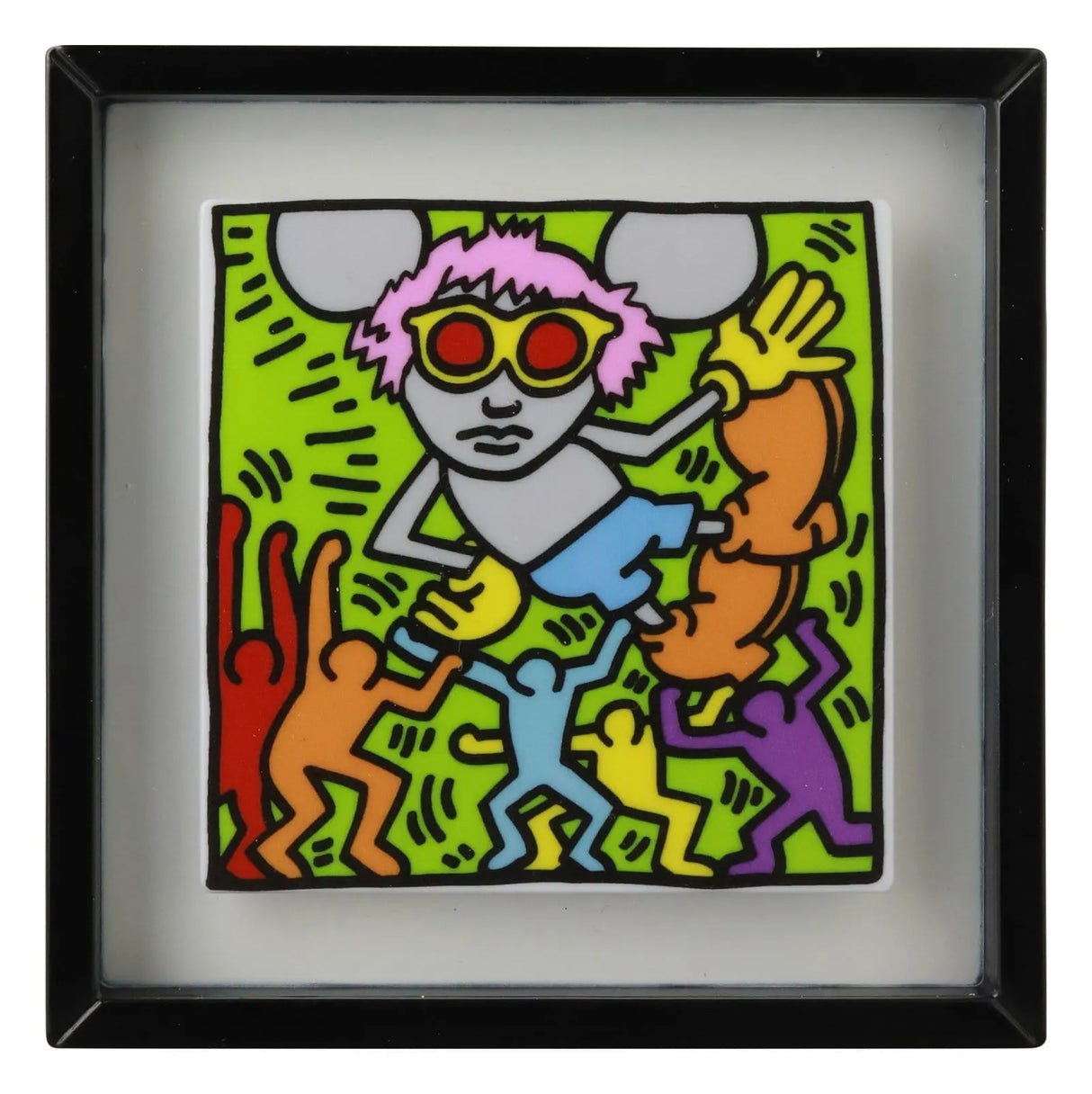 Keith Haring colorful artwork displayed with Medicom Toy VCD collectible