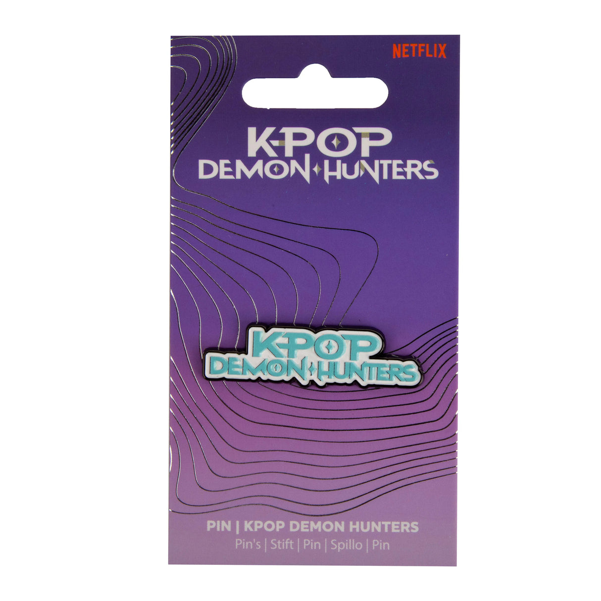 KPop Demon Hunters logo pin on official packaging
