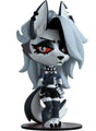 Loona Youtooz vinyl figure in full view, showing Helluva Boss character with red eyes, gray hair, and spiked collar.