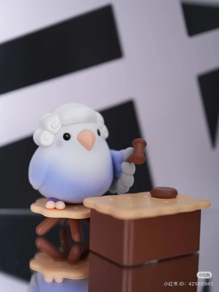 Judge Lovebird figure with gavel and desk from Social Birdie Series