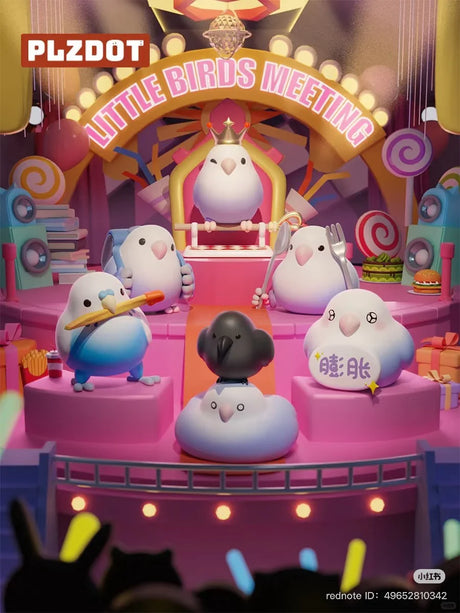 Lineup of Lovebird Taroball "Mini Pro Max" blind box figures including Fluffy Birdie, Birdie King, School Birdie, Stressful Birdie, Hungry Birdie, Birdie Got Fries, and a mystery hidden edition.*