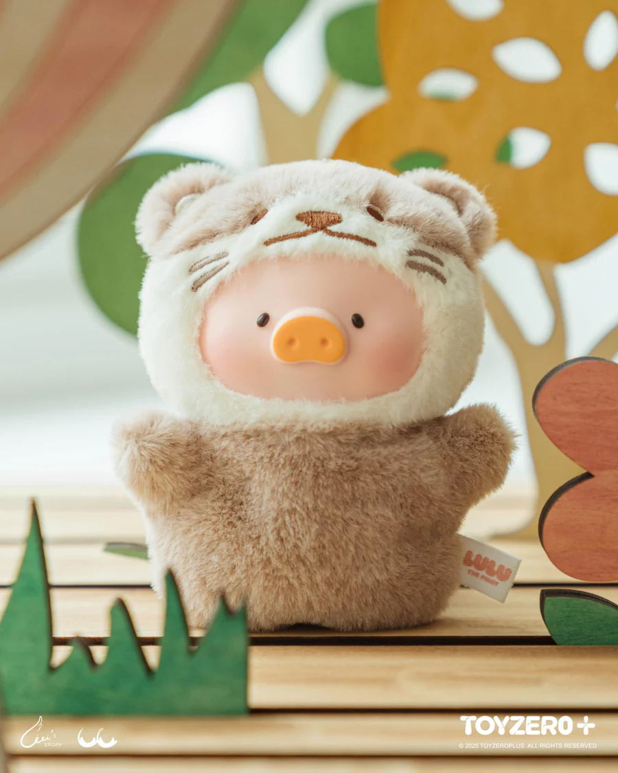 Tiger LuLu the Piggy plush puppet keychain with PVC face and striped fur