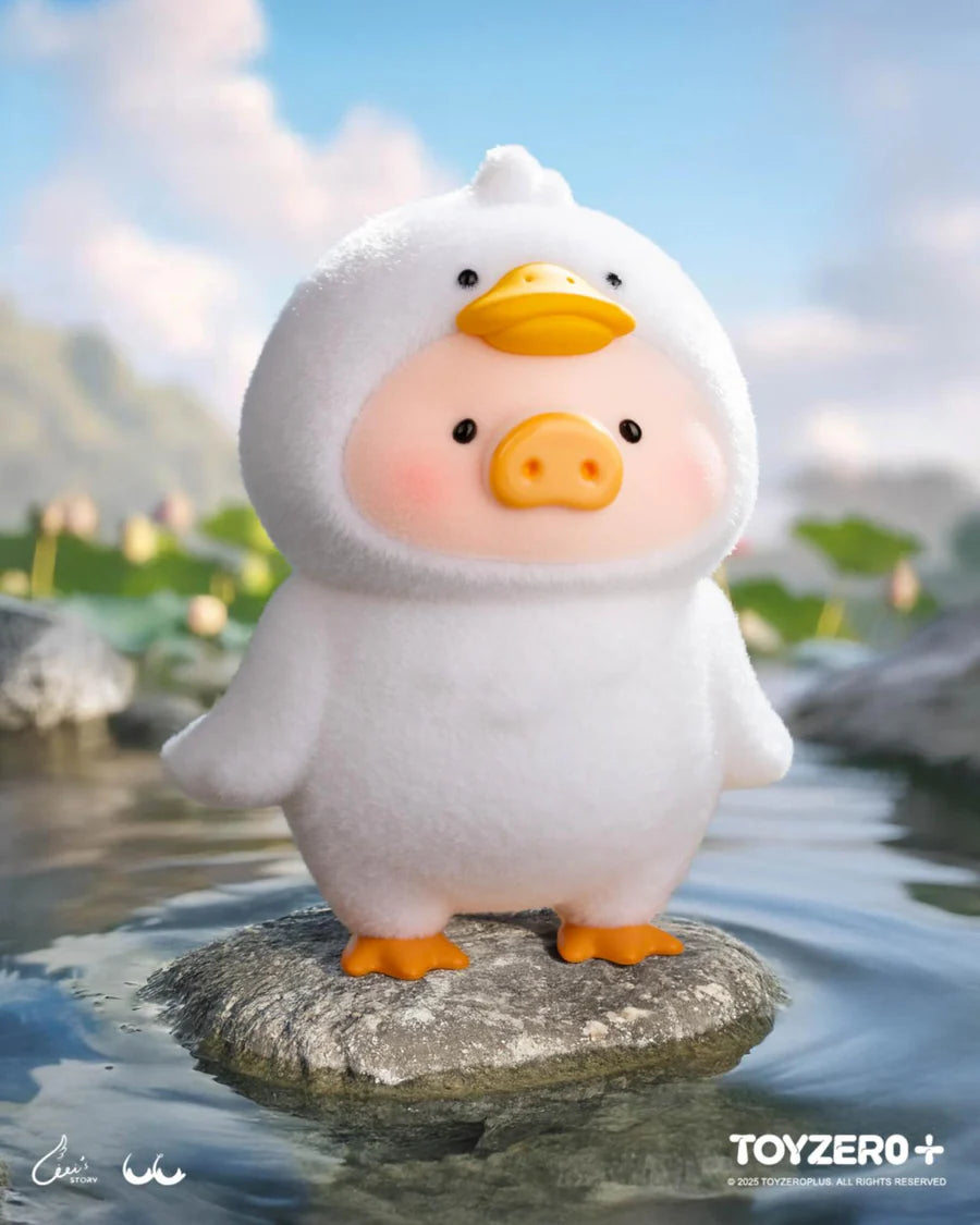 LuLu the Piggy in a white duck costume with orange beak and feet from the Animal Party blind box.