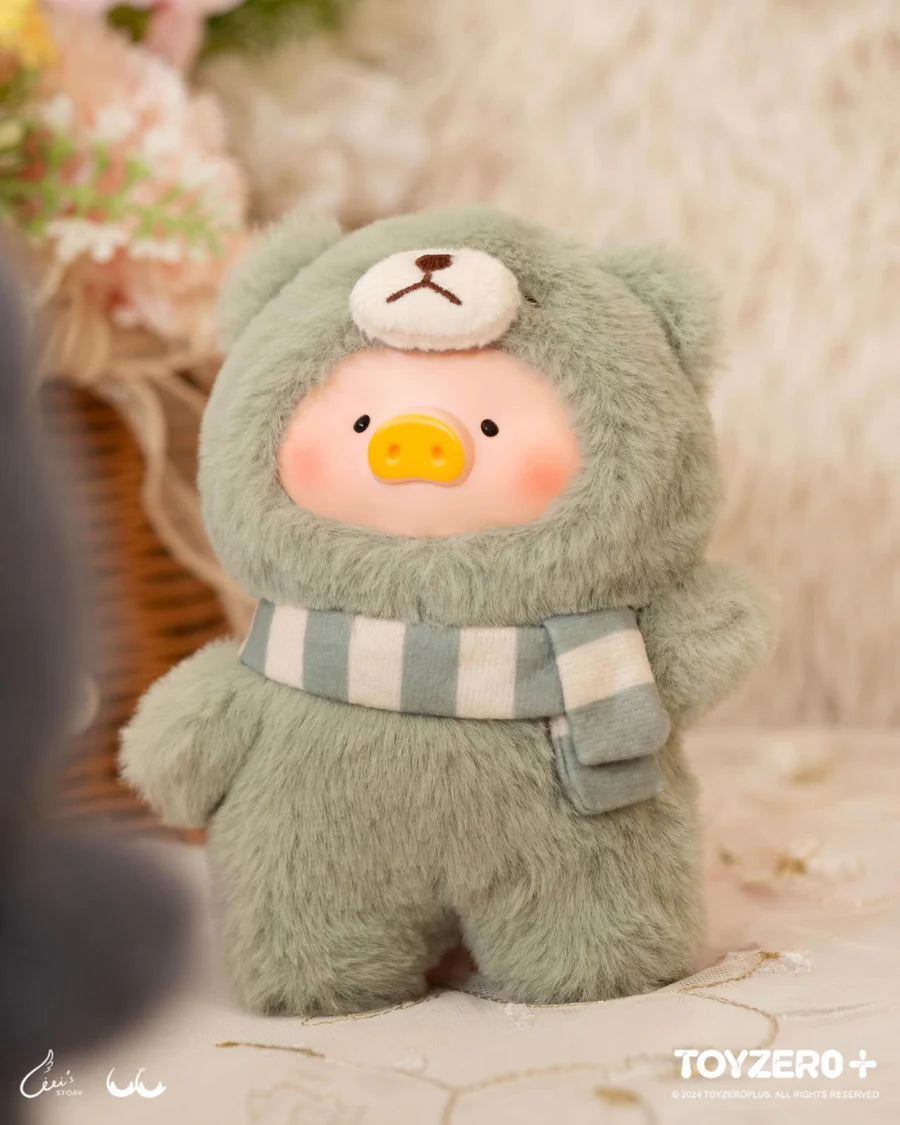 Gray teddy LuLu the Piggy plush keychain with striped scarf from Joyful Time Series