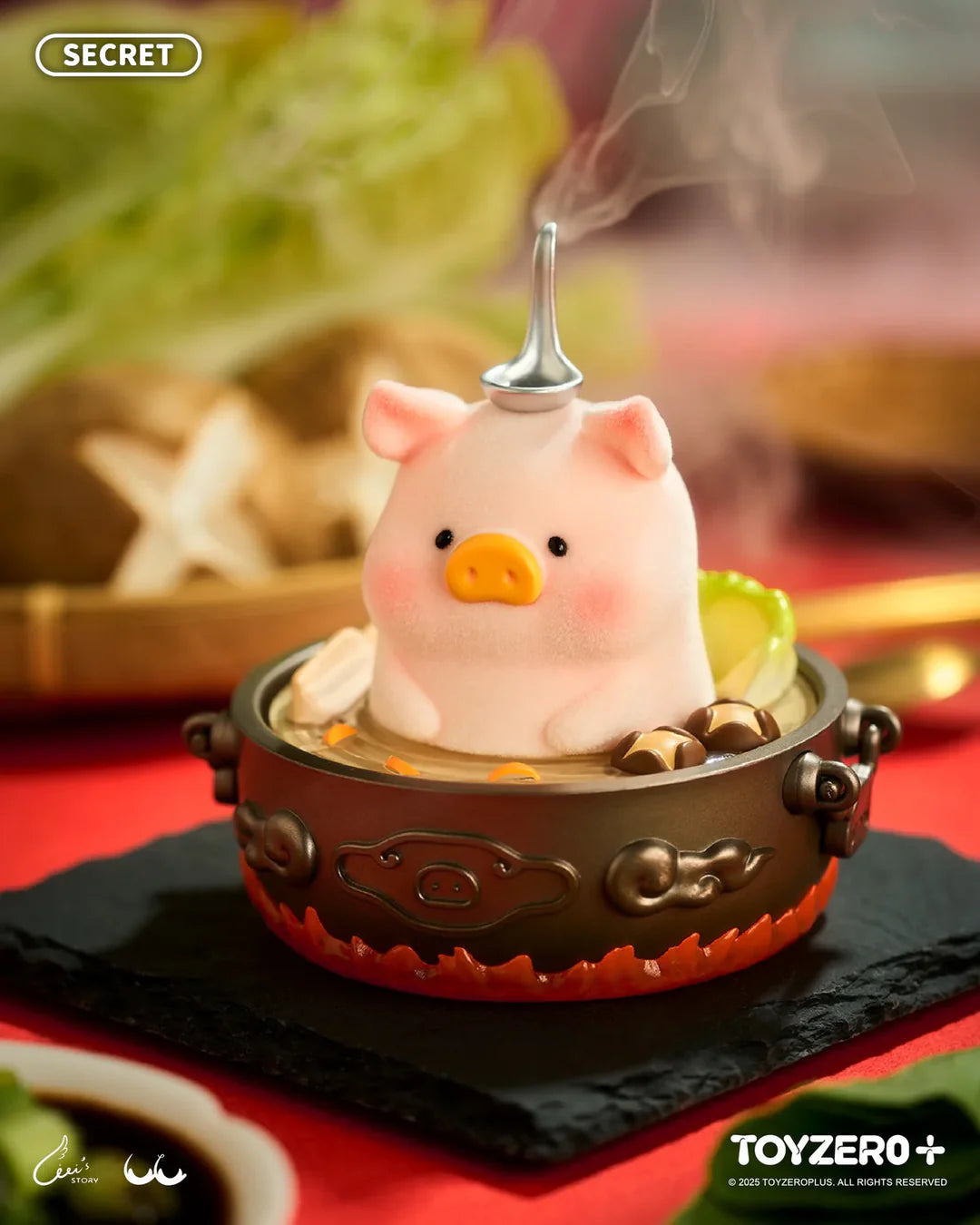 Close-up of the opening bamboo steamer accessory with steamed bun.