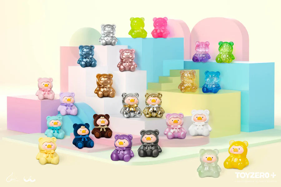 LuLu The Piggy Teddy Mini Blind Bag collection featuring pastel, metallic, glitter, transparent, and flocked teddy bear figures