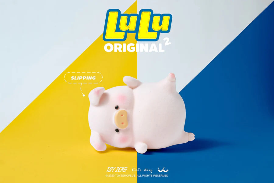 LuLu The Piggy Original 2nd Series figure "Slipping" falling playfully on its back