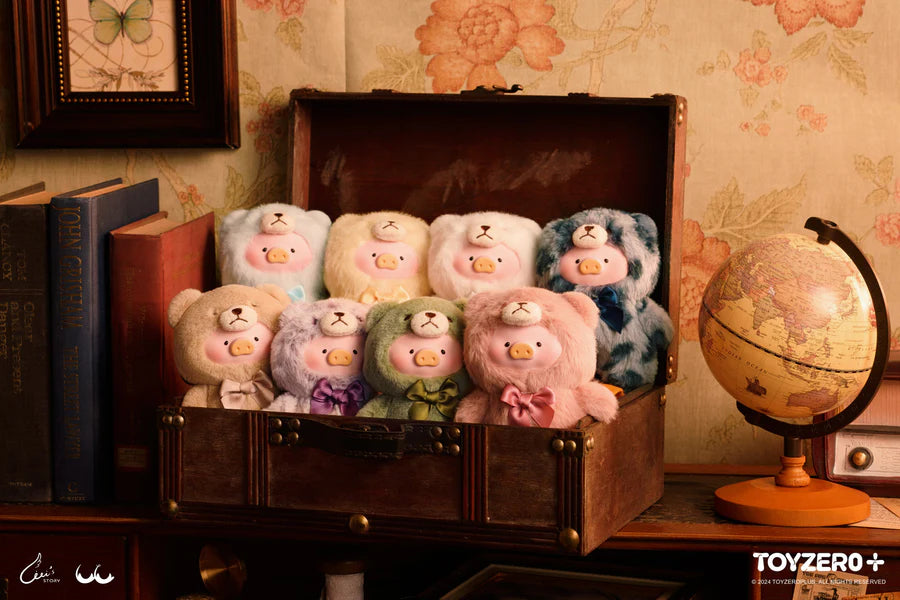 Complete set of LuLu the Piggy Vintage Teddy Shop figures in various pastel teddy bear outfits with bows.