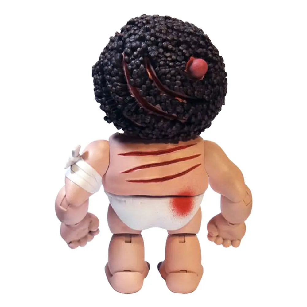 Rear view of Sy Clops figure with scars and afro texture details