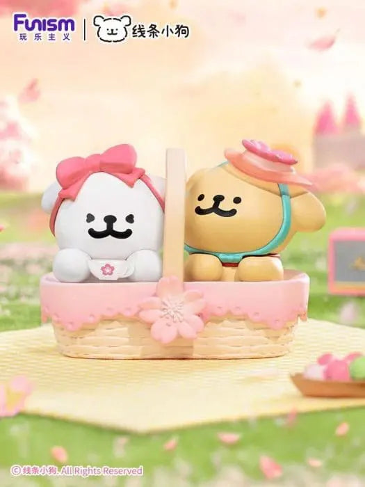 Maltese Cherry Blossoms Series Blind Box hidden Blossom Basket figure featuring two Maltese dogs in a picnic basket