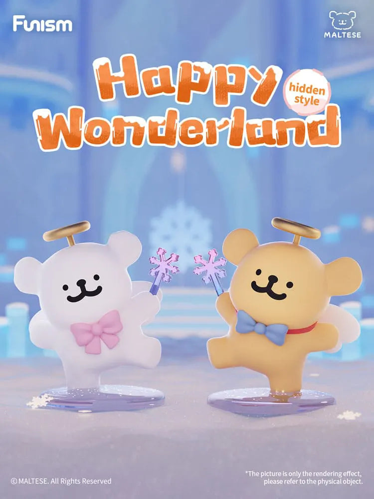 Happy Wonderland hidden edition Maltese blind box collectible figures with angel wings.