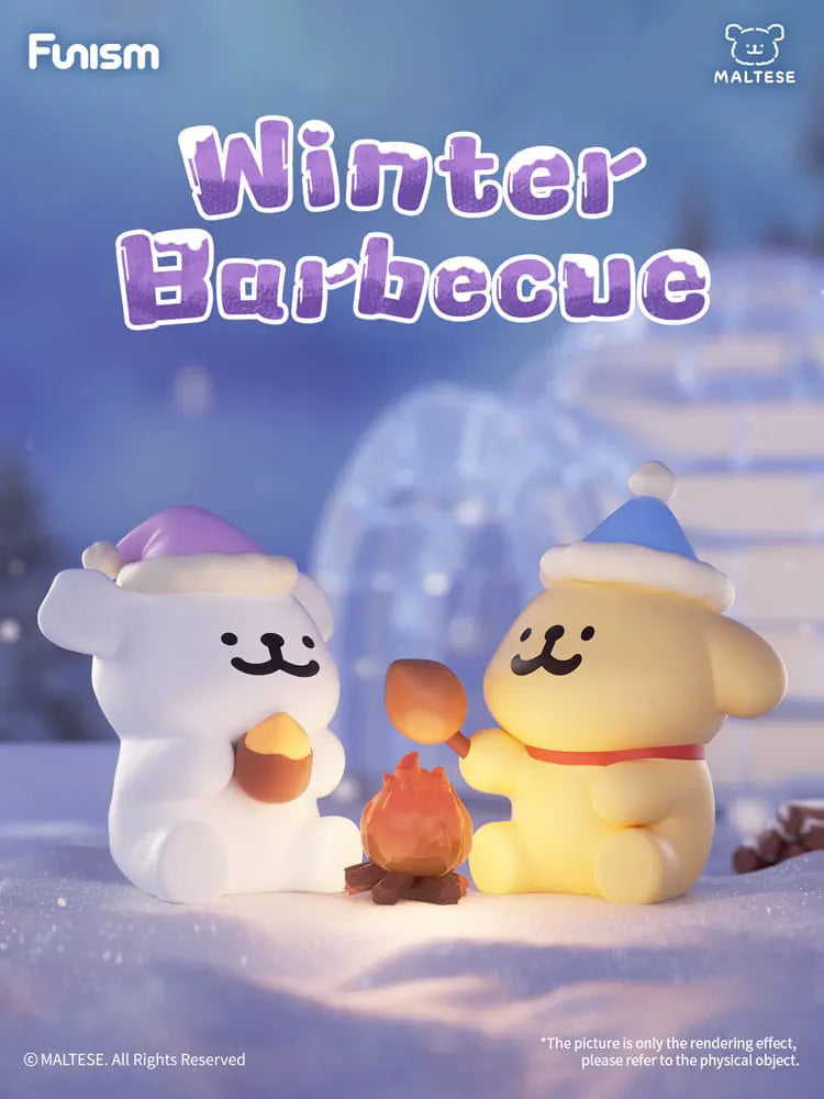 Winter Barbecue Maltese blind box figures warming up by a campfire.