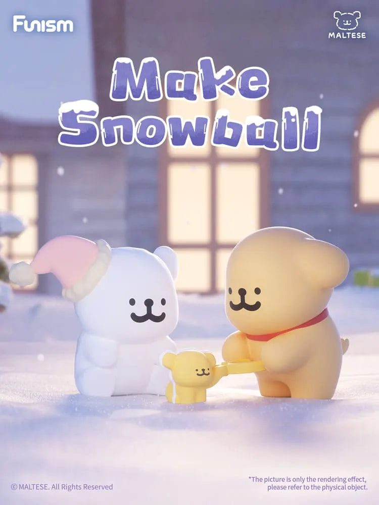 Make Snowball Maltese blind box figure creating a snow sculpture.