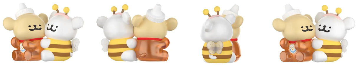 Peachy Paws Maltese Lucky Paws figure with honey bear and bee costume shown from multiple angles.