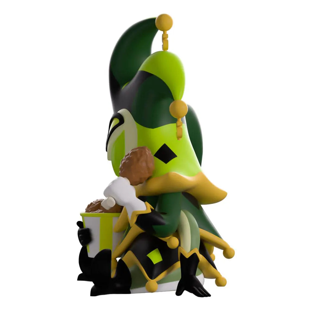 Side profile of Mammon vinyl collectible showing his robes, scepter, and meat bucket.