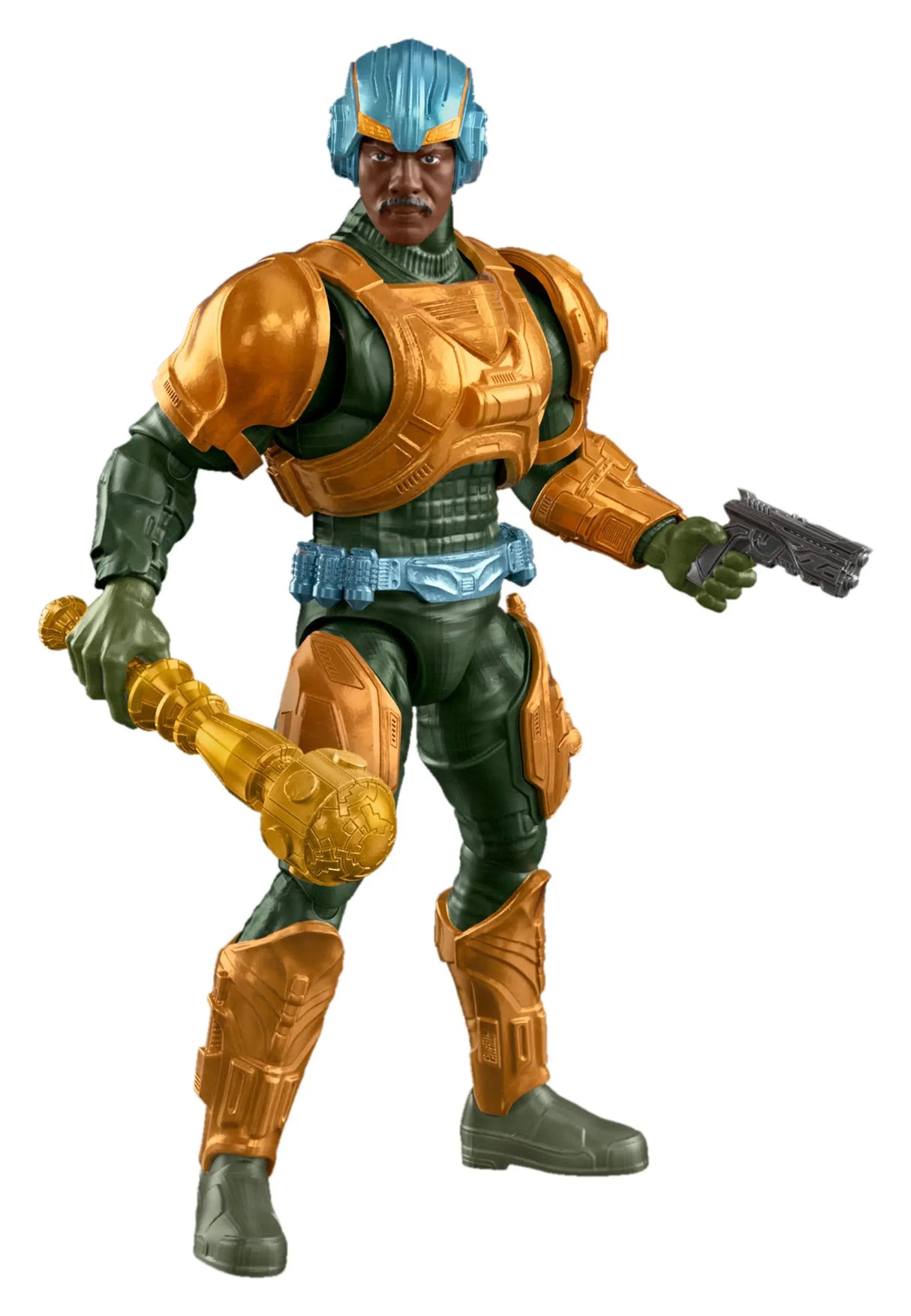Man-At-Arms Masters of the Universe 2026 Movie action figure holding mace and cannon blaster.