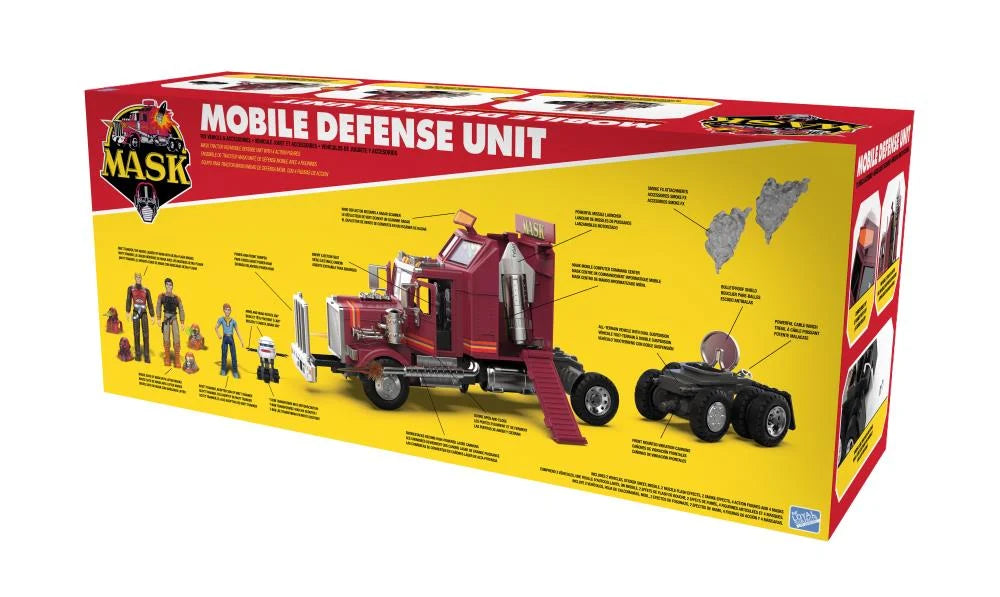 Back of the M.A.S.K. Mobile Defense Unit box displaying product features and included accessories
