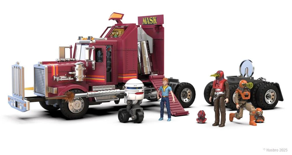 M.A.S.K. Mobile Defense Unit full vehicle setup with all figures including Scott Trakker and T-Bob in front
