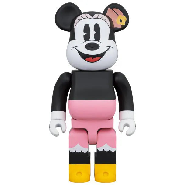 Front view of Medicom Toy Bearbrick 1000% Minnie Mouse (Lunch Box) figure in pink outfit with flower hat