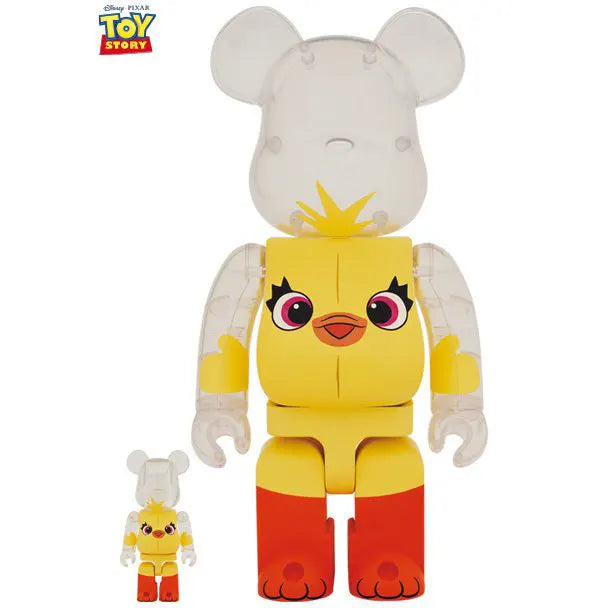 Medicom Toy Bearbrick 400% & 100% set featuring Ducky from Toy Story 4, front view with vibrant yellow and orange design.